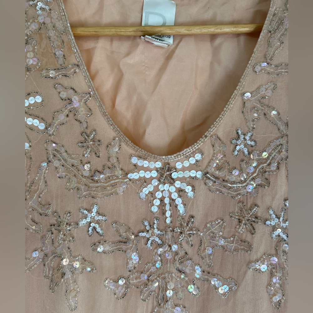 Roaman's Elegant Peach Dress with Embellishments - Picture 4 of 7